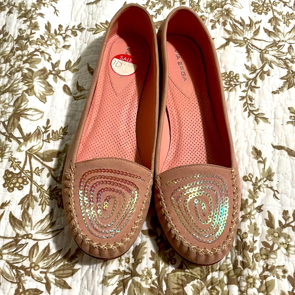 PINK LOAFERS, SIZE 10 , VIA SPIGA